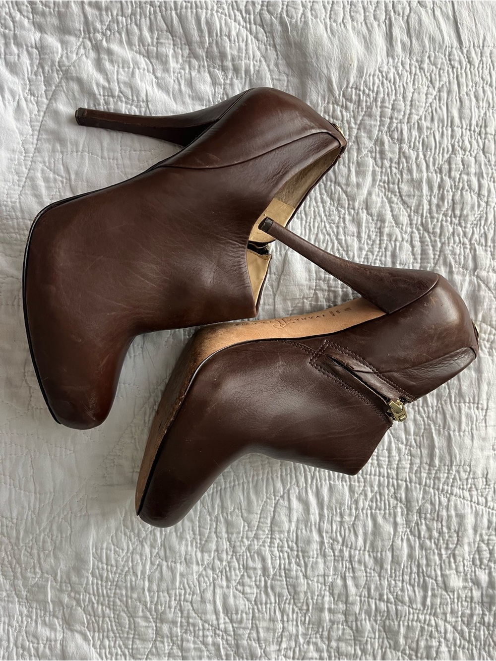 Ivanka Trump Brown Leather High Heel Ankle Booties — Women's Fashion Pumps